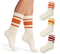 Fszsaa Fun Novelty Retro Striped Crew Socks Athletic Half Calf Casual Cotton Socks Women, 3pack-funny Striped Crew Socks Orange Series, One size