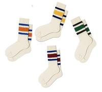 Fszsaa Fun Novelty Socks For Women Striped Retro Crew Socks Sporty Calf Socks Casual Cotton Socks Women, 4 Pack Fun Colorful Striped Crew Socks E, One Size