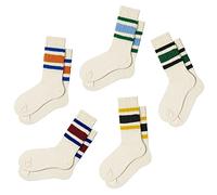 Fszsaa Fun Novelty Socks for Women - Striped Retro Crew Sporty Calf Socks, Casual Cotton, Multicolor, One Size, 5 Pack