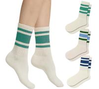 Fszsaa Fun Novelty Striped Retro Crew Socks For Women Sporty Calf Casual Cotton Socks Women, 3pack-funny Striped Crew Socks Mint Series, One size