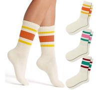 Fszsaa Fun Novelty Striped Retro Crew Socks For Women Sporty Calf Casual Cotton Socks Women, 3pack-fun Crew Socks-h, One size
