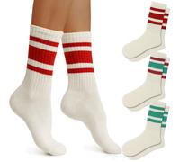 Fszsaa Fun Novelty Striped Retro Crew Socks For Women Sporty Calf Casual Cotton Socks Women, 3pack-funny Striped Crew Socks Christmas Series, One size