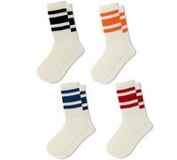 Fszsaa Fun Novelty Striped Retro Crew Socks For Women Sporty Calf Casual Cotton Socks Women, 4pack-funny Striped Crew Socks K, One size