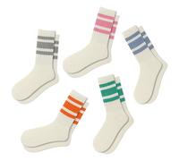 Fszsaa Fun Novelty Striped Retro Crew Socks For Women Sporty Calf Casual Cotton Socks Women, 5pack-funny Striped Crew Socks-g, One size