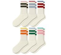 Fszsaa Fun Novelty Striped Retro Crew Socks For Women Sporty Calf Casual Cotton Socks Women, 6pack-funny Striped Crew Socks-h, One size