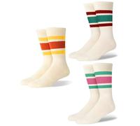 Fszsaa Funny Novelty Socks For Women Striped Retro Crew Socks Sporty Mid Calf Socks Casual Cotton Socks Women, 3pack-fun Striped Crew Socks D, One size