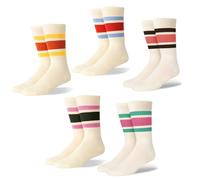 Fszsaa Funny Novelty Socks For Women Striped Retro Crew Socks Sporty Mid Calf Socks Casual Cotton Socks Women, 5pack-fun Striped Crew Socks-f, One size