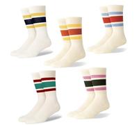 Fszsaa Funny Novelty Socks - Striped Retro Crew Sporty Mid Calf Casual Cotton Socks for Women, 5pack-fun Striped Crew Socks-m, One size
