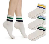 Fszsaa Novelty Socks For Women - Striped Retro Mini Crew Socks, Sporty Calf Socks, Casual Cotton Ankle Socks, 3-Pack, Cushioned, Multicolor, One Size