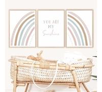 FSZSEES Dusty Pink Boho Rainbow Wall Art Set of 3 Nursery Wall Decor You Are My Sunshine Canvas Prints Unframed Children Room Wall Art for Girls Boys Bedroom 12x16 Inch