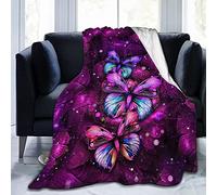 FSZXC Purple Butterfly 3D Printed Flannel Throw Blanket, 100x130 cm, Soft, Durable, Fluffy, Breathable, Perfect for Bed, Sofa, Couch, Kids, Adults