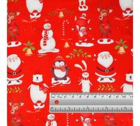 FT Fashion Track Cotton for Christmas Decorations and Halloween Xmas Prints - 100% Cotton Christmas Fabric 111cm / 44” Wide for Quilting & DIY Sewing (Merry Christmas Red, 1 Metre)