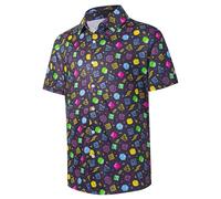 FT FENTENG Men's Casual Button Down Shirts Regular Fit Short Sleeve Hawaiian Shirt for Men, Burgundy Dice Leaves, XL
