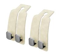FT FUNTOR Car Hooks,2 Pcs Universal Leather Car Seat Back Storage Hook,Multifunctional Metal Headrest Hooks for Handbags Mobile Phone Wallets Umbrella (Beige+Beige)