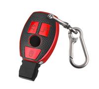 FT FUNTOR Car Key Case for Mercedes Benz,TPU Leather Texture for Mercedes Key Case with 3 Buttons,Fit for Mercedes Benz A B C E S V W R CL ML CLK W176 W245 A203 W204 W211 W245 with Keychain (C-Red-2)