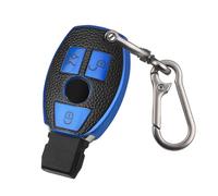 FT FUNTOR Car Key Case for Mercedes Benz,TPU Leather Texture for Mercedes Key Case with 3 Buttons,Fit for Mercedes Benz A B C E S V W R CL ML CLK W176 W245 A203 W204 W211 W245 with Keychain(C-Blue)