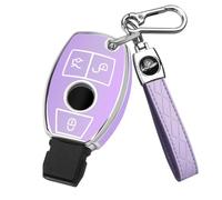 FT FUNTOR Car Key Cover for Mercedes Benz,for Mercedes Key Cover with Silver Edge,3 Buttons TPU Key Shell Suitable for Mercedes Benz A B C E S V W R CL ML CLK W176 W245 A203 W204 W211 W245 (A-Purple)
