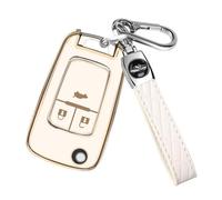FT Funtor Car Key Cover for Vauxhall, TPU Silicone Gold Border Remote Key Protective Cover with Leather Keychain, 3 Buttons Remote Key Fob Cover Compatible With Vauxhall Astra Insignia Zafira(White)