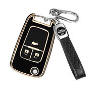 FT Funtor Car Key Cover for Vauxhall, TPU Silicone Gold Border Remote Key Protective Cover with Leather Keychain, 3 Buttons Remote Key Fob Cover Compatible With Vauxhall Astra Insignia Zafira(Black)