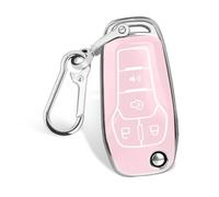 FT FUNTOR for Ford Key Cover,4 Buttons TPU Key Case with Silver Edge,Compatible with Ford Bronco F-150 F-250 F-350 F-450 F-550 Raptor Fusion Ranger Ranger XLT Figo (B-Pink)