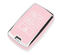 FT FUNTOR for Land Rover Key Fob,Soft TPU Compatible with 2018-2026 Range Rover Evoque Car Key Cover/Discovery Sport/Jaguar E-PACE Keychain 5 Buttons Key Fob Accessories(Pink, Silver Border)