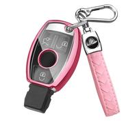 FT FUNTOR for Mercedes Key Cover,3 Visual Buttons for Mercedes Benz Key Case with Keychain,Suitable for Mercedes Benz A B C E S V W R CL ML CLK W176 W245 A203 W204 W211 W245 TPU Key Cover (D-Pink)