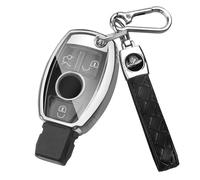 FT FUNTOR for Mercedes Key Cover,3 Visual Buttons for Mercedes Benz Key Case with Keychain,Suitable for Mercedes Benz A B C E S V W R CL ML CLK W176 W245 A203 W204 W211 W245 TPU Key Cover (D-Silvery)