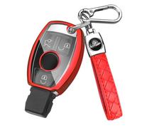 FT FUNTOR for Mercedes Key Cover,3 Visual Buttons for Mercedes Benz Key Case with Keychain,Suitable for Mercedes Benz A B C E S V W R CL ML CLK W176 W245 A203 W204 W211 W245 TPU Key Cover (D-Red)