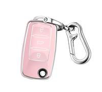 FT FUNTOR for VW Car Key Cover with Keychain Soft TPU Protector 3 Buttons Compatible with Volkswagen Jetta Beetle Santana Scirocco Eos Tiguan Passat Polo MK5 MK6 Passat Golf 4/5/6 GTI(Pink)