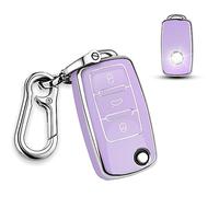 FT FUNTOR for VW Car Key Cover with Keychain Soft TPU Protector 3 Buttons Compatible with Volkswagen Jetta Beetle Santana Scirocco Eos Tiguan Passat Polo MK5 MK6 Passat Golf 4/5/6 GTI (Purple)