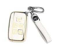 FT FUNTOR Key Fob Cover with Keychain, Car Key Case Shell Protector 5 Buttons Compatible with Range Rover Evoque Sport Velar,Discovery LR4 a9,Jaguar Velar Vogue (White)