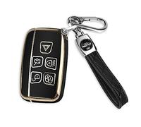 FT FUNTOR Key Fob Cover with Keychain, Car Key Case Shell Protector 5 Buttons Compatible with Range Rover Evoque Sport Velar,Discovery LR4 a9,Jaguar Velar Vogue (Black)