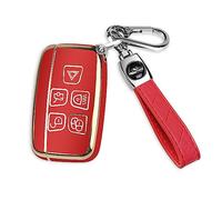 FT FUNTOR Key Fob Cover with Keychain, Car Key Case Shell Protector 5 Buttons Compatible with Range Rover Evoque Sport Velar,Discovery LR4 a9,Jaguar Velar Vogue (Red)