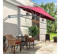 FT Wall Mounted Patio Parasol Umbrella with Aluminium Pole, Outdoor Tilting Sunshade for Garden, Balcony Yard, Waterproof Fade-Resistant - (Red 7.2ft/2.2m)