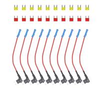 FT2-10 10 Pack 12V Car Add-a-Circuit Fuse Tap Adapter Mini ATS Blade Automotive Fuse Holder with 10pcs 10A, 20A Fuses