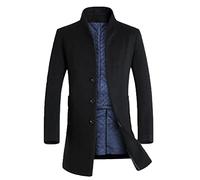 FTCayanz Men's Wool Coats Casual Slim Fit Woolen Trench Coat Long Overcoat Thick Black M