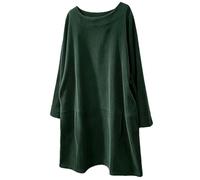 FTCayanz Women's Cotton Tunic Dress Corduroy Vintage Long Sleeve Casual Dresses Dark Green Medium