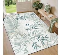 FTCJWL Machine Washable Rug for Living Room, Large Modern Sage Green Leaf Area Rug, Non-Slip Low Pile Indoor Carpet, Soft Botanical Patterned Rug for Bedroom, Dining Room, Kitchen Runner (120x170cm)