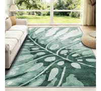 FTCJWL Machine Washable Rug, Large Abstract Monstera Leaf Area Rug for Living Room, Modern Sage Green Tropical Short-Pile Carpet, Non-Slip Indoor Botanical Rug for Bedroom (160x230cm)