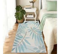 FTCJWL Machine Washable Rug, Modern Ocean Blue Tropical Leaf Area Rug, Navy Teal Coastal Short-Pile Carpet, Non-Slip Botanical Rug for Living Room Dining Room (80x160cm)