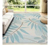 FTCJWL Machine Washable Rug, Modern Ocean Blue Tropical Leaf Area Rug, Navy Teal Coastal Short-Pile Carpet, Non-Slip Botanical Rug for Living Room Dining Room (160x230cm)