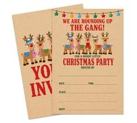 Ftcqel Christmas Party Invitations 20 Retro Reindeer Invitation Cards with Envelopes Blank Invites for Winter Dinner Christmas Party Supplies -A10