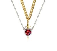 FTEAEYJLH Heart and Sword Necklace for Couples, Heart Shaped Red Crystal And Punk Sword Matchin Necklace, Valentines Day Gift, Heart Sword Necklace For Couples (C)