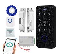 FTes RFKits Waterproof TUYA Access Control Kit, Touch RFID Keyboard, NC Electronic Latch Lock, 3A Power Supply, Switch Button, Wired Doorbell, 15 Pieces 13.56 MHz Keyfobs