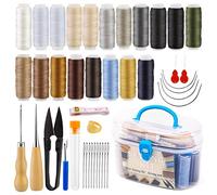 FTEVEN 43 Pieces Upholstery Repair Sewing Kit, Heavy Duty Sewing Kit with Leather Sewing Thread, Big Eye Sewing Needle, Sewing Awl for Furniture,Car, Sofa, Backpack, Shoe, Craft DIY