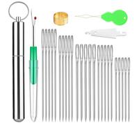 Fteven Embroidery Needles, 25PCS Large Eye Sewing Needles, 5 Size Hand Sewing Needles with Aluminium Storage Tube Threaders,Sewing Sharp Needles for Stitching Crafts, Quilting