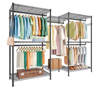 FTEYUET Clothes Rail, Clothing Rails for Hanging Clothes, Metal Clothing Rack Heavy Duty Garment Rack Freestanding Closet Wardrobe Racks for Hanging Clothes, 74.8" L x 17.7" W x 76.8" H, Black