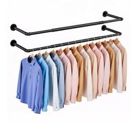FTEYUET Industrial Pipe Clothes Rail, Wall Mounted Clothes Rack, Set of 2 | Heavy Duty Clothing Rail Extendable Hanging Rails