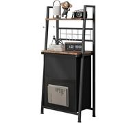 FTEYUET Laundry Basket with Shelf, 2-Tier Laundry Hamper with Wooden Shelves and Hooks, Pull-Out and Removable Laundry Bag, Laundry Sorter with Divided Bag, Rustic Brown and Black