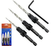 FTG USA Countersink Drill Bit Set 3 Pc Countersink Drill Bit #6#8#10 with Tapered Drill Bit, Quick Change 1/4" Hex Shank Countersink Bit, 1 Hex Wrench, Counter Sink Drill Bit for Wood